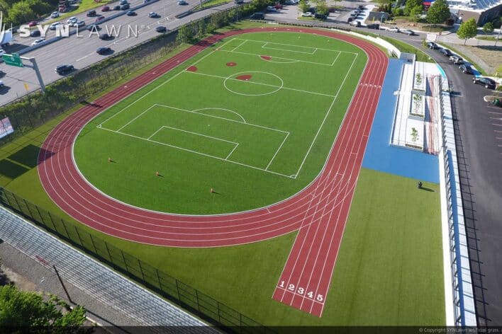 image of SYNLawn Honolulu HI sports agility artificial grass with running track and field