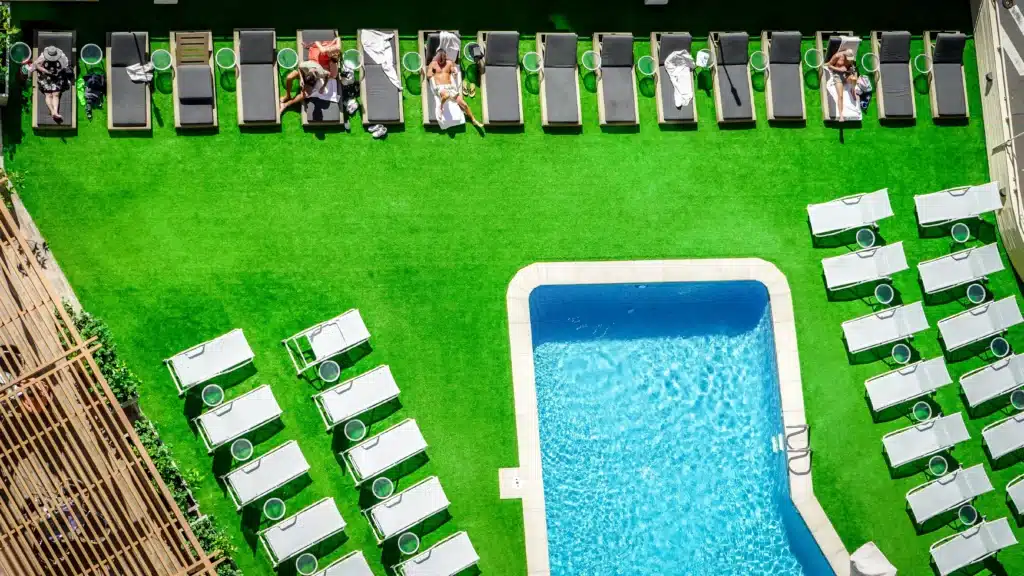 Drone shot of artificial grass commercial lawn from SYNLawn